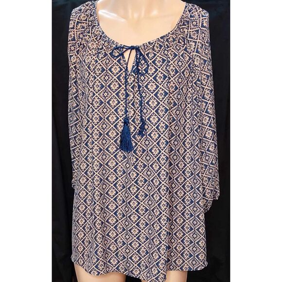 Sami & Jo Peasant Blouse - Navy & Tan - Size 2X - Picture 4 of 9